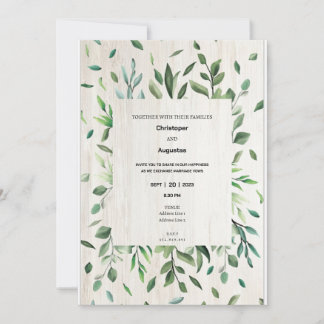 Watercolor greenery border Wedding Invitation card