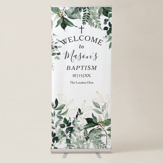 Watercolor Greenery Botanic Baptism Welcome sign (Front)