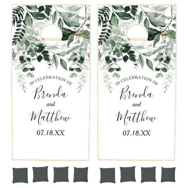 Watercolor Greenery Botanic Wedding cornhole game (Set)