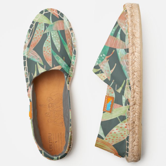 Watercolor Greenery Botanical Dark Espadrilles (Side)