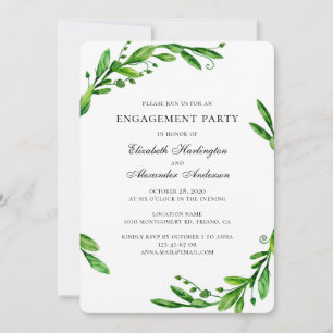 Watercolor greenery botanical engagement party invitation