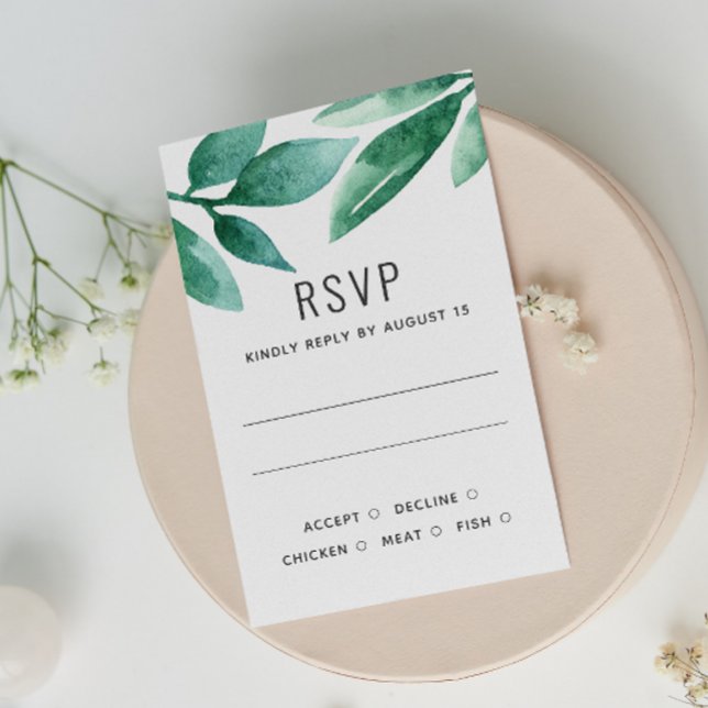 Watercolor greenery botanical foliage wedding RSVP card (Creator Uploaded)