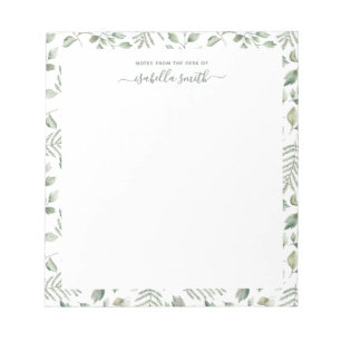 Watercolor Greenery Botanical Leaves Notepad