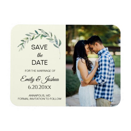 Watercolor Greenery Botanical Photo Save the Date Magnet