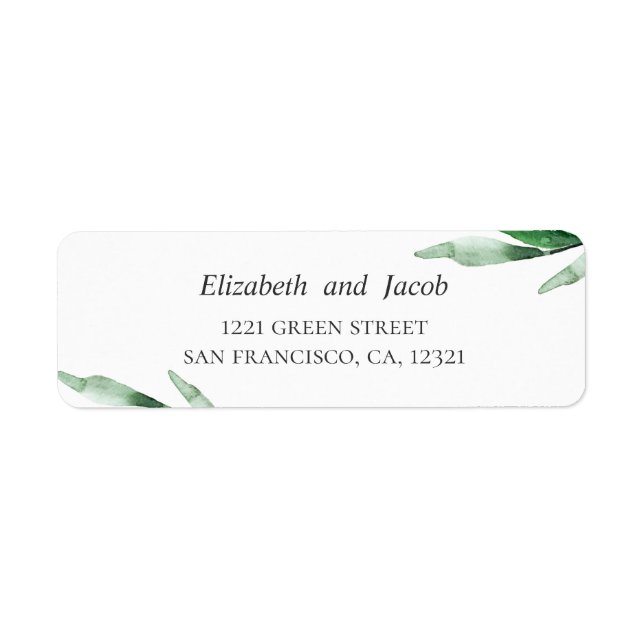 Watercolor greenery. Botanical wedding address Label (Front)