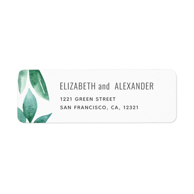 Watercolor greenery. Botanical wedding address Label (Front)