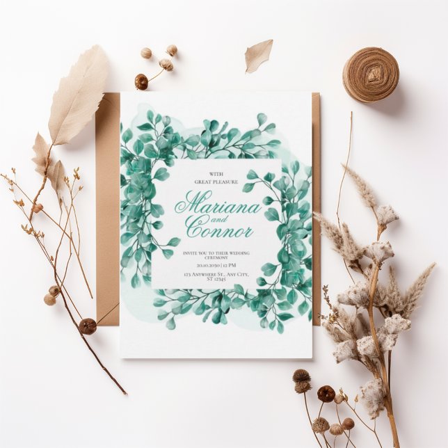 Watercolor Greenery Botanical Wedding Invitation (Creator Uploaded)