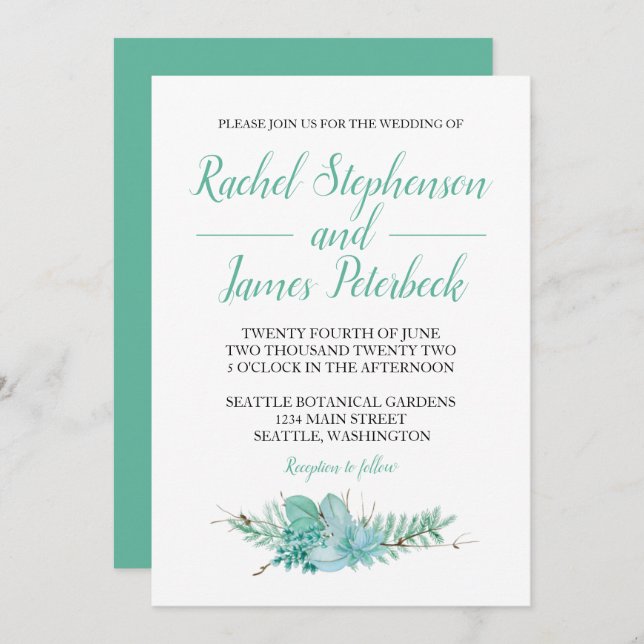 Watercolor Greenery Botanical Wedding Invitation (Front/Back)