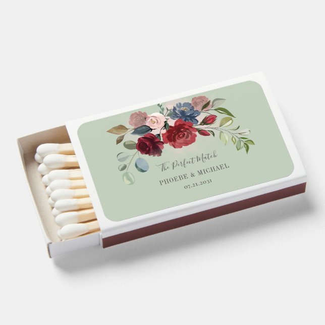 Watercolor Greenery Botanical Wedding Matchboxes (Front Open)