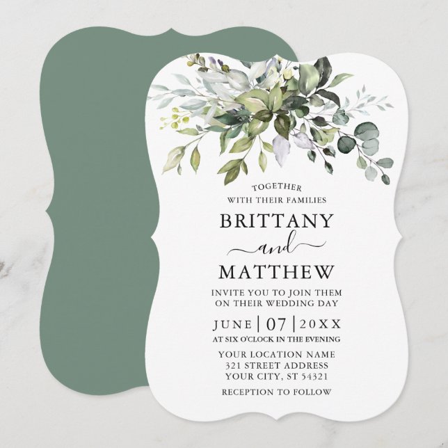 Watercolor Greenery Bracket Sage Green Wedding Invitation (Front/Back)