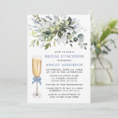 Watercolor Greenery Bridal Luncheon Dusty Blue  Invitation (Standing Front)