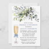 Watercolor Greenery Bridal Luncheon Dusty Blue  Invitation (Front)