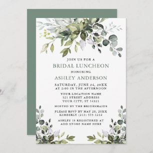 Watercolor Greenery Bridal Luncheon Sage Green Invitation
