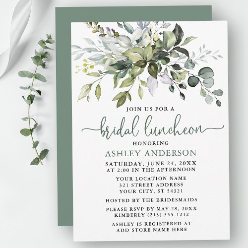 Watercolor Greenery Bridal Luncheon Sage Green Invitation