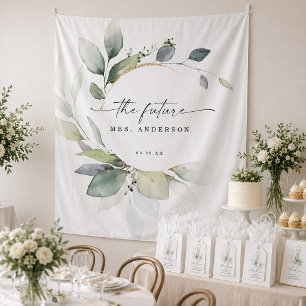 Watercolor Greenery Bridal Mrs Photo Prop Backdrop