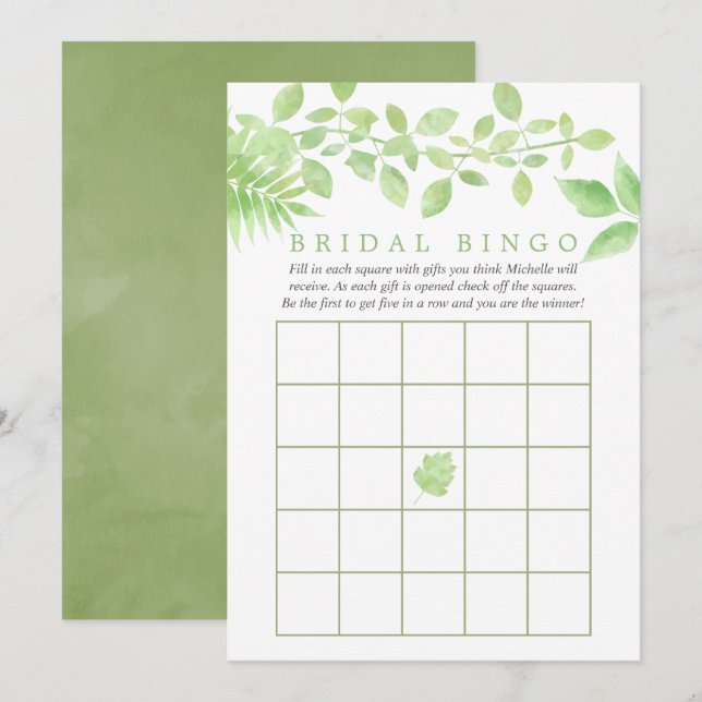 Watercolor Greenery Bridal Shower Bingo Invitation (Front/Back)