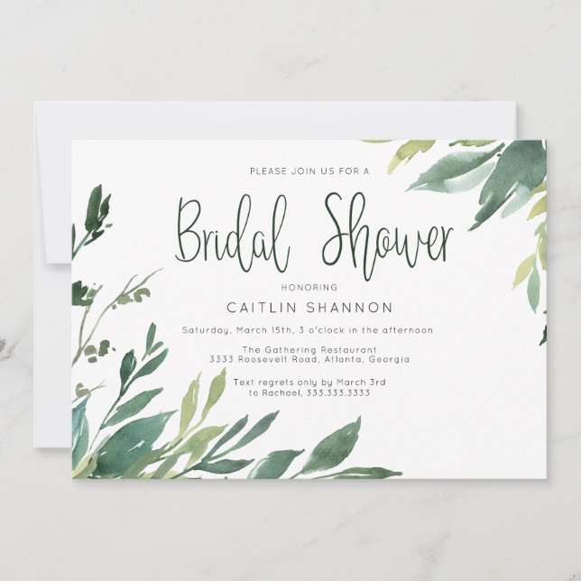 Watercolor Greenery Bridal Shower Invitation (Front)