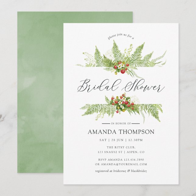 Watercolor Greenery Bridal Shower Invitation (Front/Back)