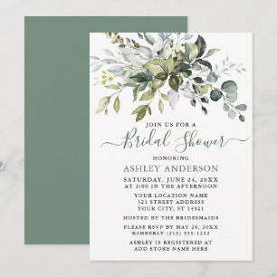 Watercolor Greenery Bridal Shower Sage Green Invitation