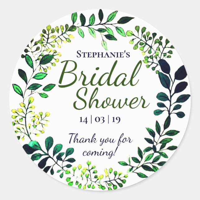 Watercolor Greenery | Bridal Shower Thank You Classic Round Sticker (Front)