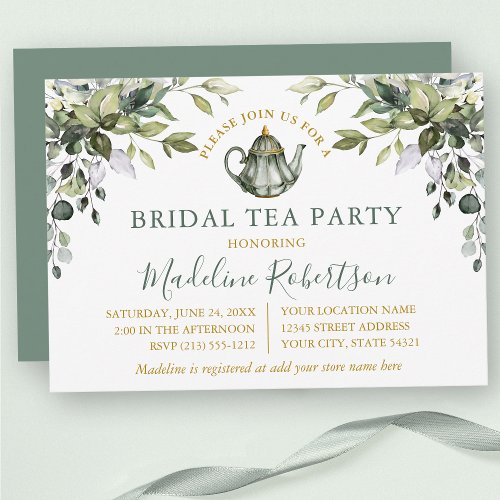 Watercolor Greenery Bridal Tea Party Sage Green Invitation