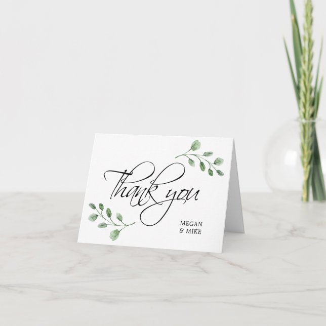 Watercolor Greenery Bridal WEDDING Thank You PHOTO (Front)