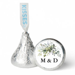 Watercolor Greenery Bride Groom Initials Wedding Hershey®'s Kisses®