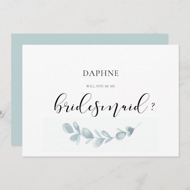 Watercolor greenery bridesmaid proposal card (Front/Back)