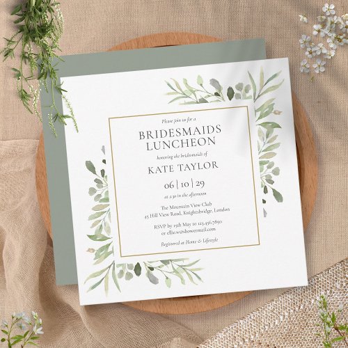 Watercolor Greenery Bridesmaids Luncheon Square Invitation