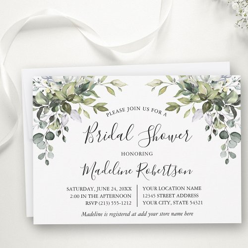 Watercolor Greenery Calligraphy Bridal Shower  Invitation