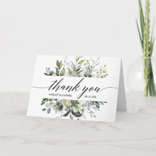 Watercolor Greenery Calligraphy Folded Wedding Thank You Card