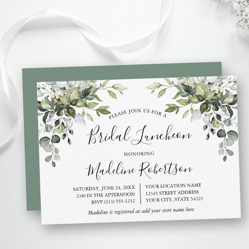 Watercolor Greenery Calligraphy Sage Bridal Lunch Invitation