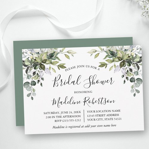 Watercolor Greenery Calligraphy Sage Bridal Shower Invitation