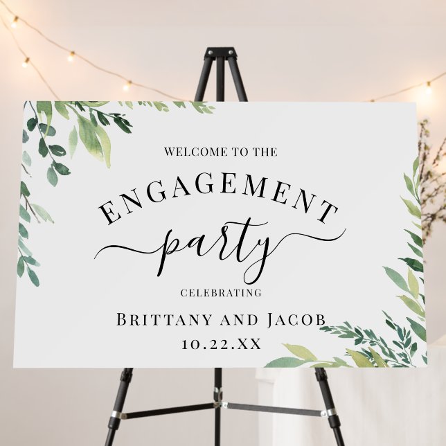 Watercolor Greenery Calligraphy Wedding Engagement Foam Board (In Situ (Stand))