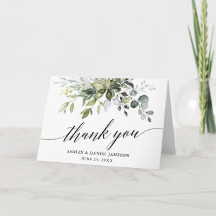 Watercolor Greenery Calligraphy Wedding Fold Thank You Card