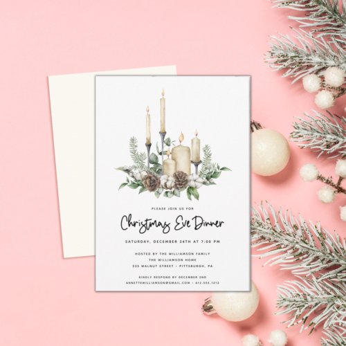 Watercolor Greenery Candles Christmas Party Invite