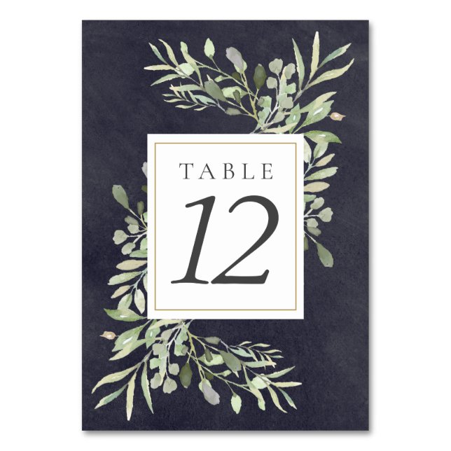 Watercolor Greenery Chalkboard Table Numbers (Back)