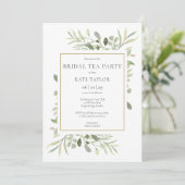 Watercolor Greenery Chic Gold Bridal Tea Party Invitation (Standing Front)
