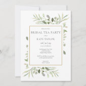 Watercolor Greenery Chic Gold Bridal Tea Party Invitation (Front)