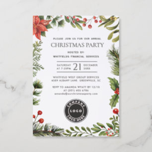 Watercolor Greenery Christmas Holiday Party Letterpress Photo Cards