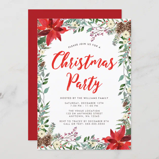 Watercolor Greenery Christmas Party Invitation | Zazzle