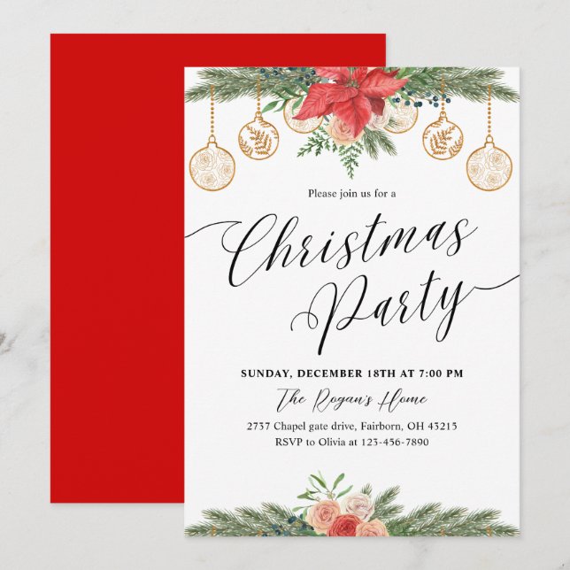 Watercolor Greenery Christmas Party  Invitation (Front/Back)