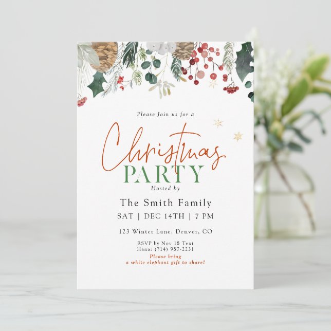 Watercolor Greenery Christmas Party Invitation (Standing Front)
