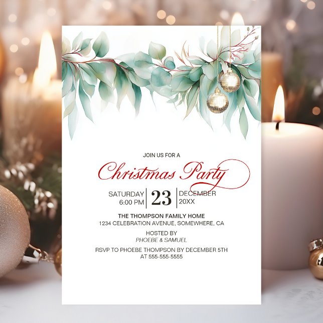 Watercolor Greenery Christmas Party Invitation (Creator Uploaded)