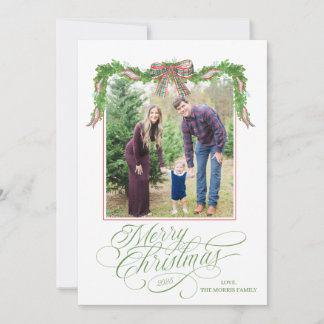 Watercolor Greenery Christmas Photo Card