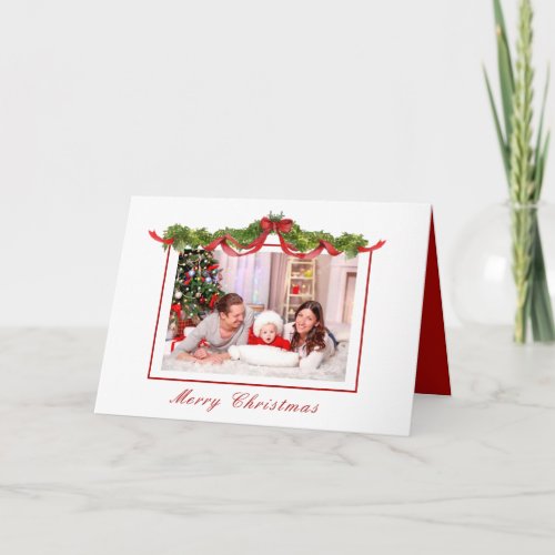 Watercolor greenery Christmas photo Folded Card