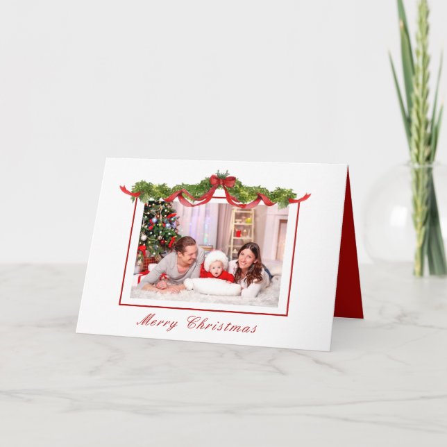 Watercolor greenery Christmas photo Frame Folded Card (Front)