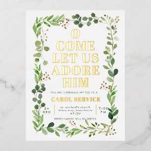 Watercolor Greenery Church Christmas Carol Service Foil Holiday Postcard