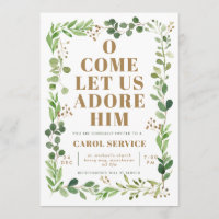 Watercolor Greenery Church Christmas Carol Service