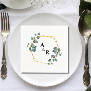 Watercolor Greenery Couple Monogram Wedding Paper Napkins